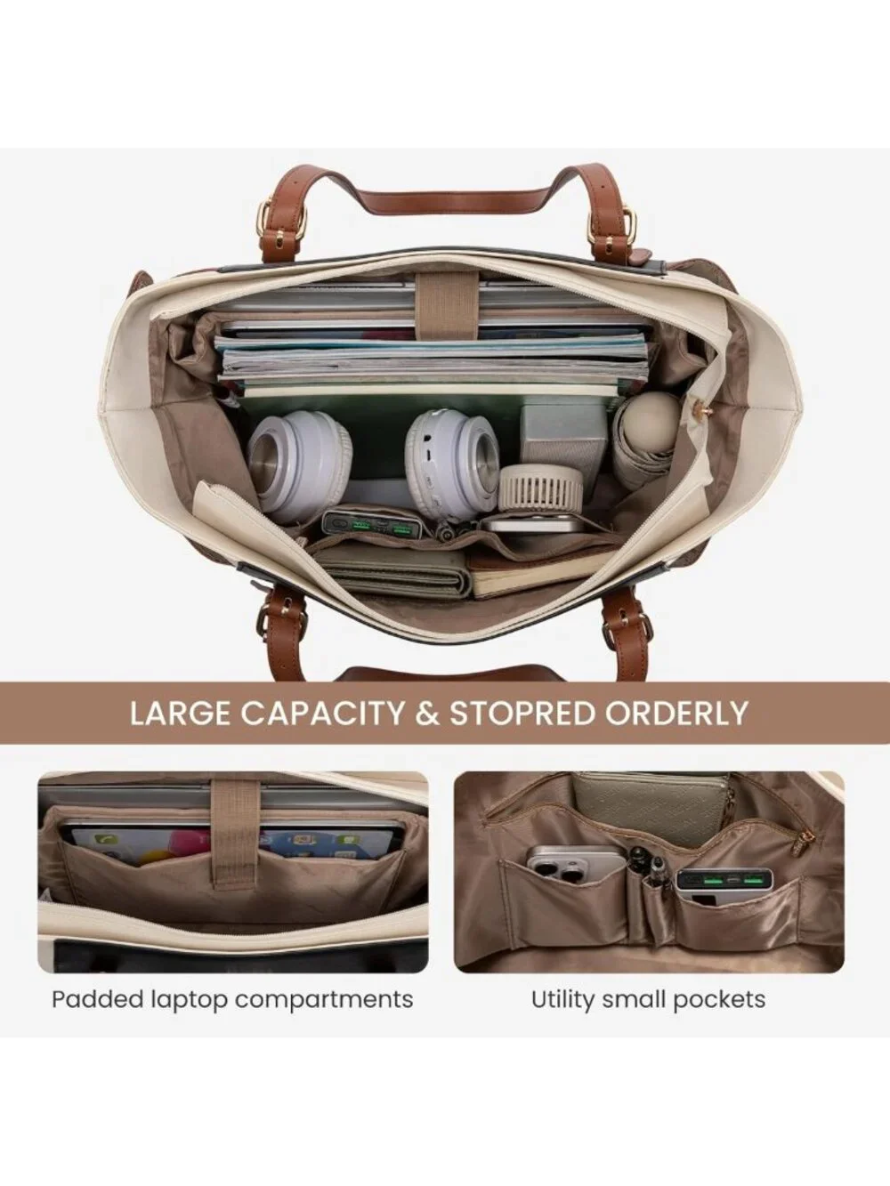 Stylish Leather Laptop Tote Bag for Women - Versatile Work & Computer Briefcase